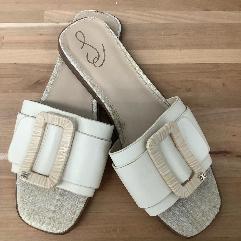 Sam Edelman Inez White and Tan Buckle Sandals